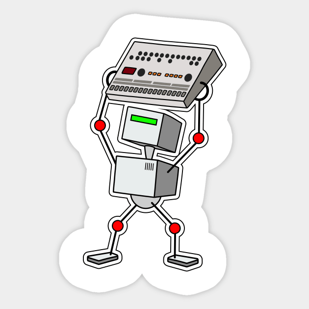 Robot Holding Synth Sticker by Atomic Malibu